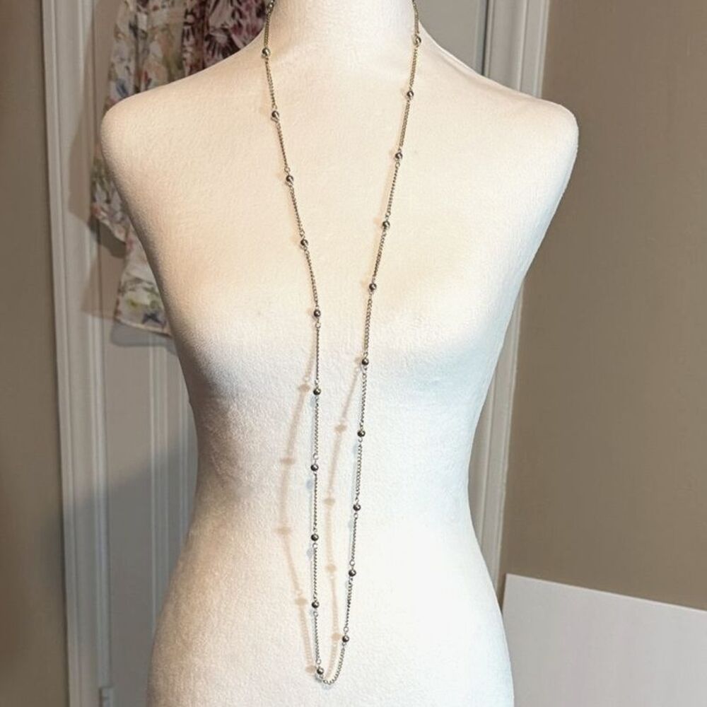 Vintage Gold Beaded Station Chain Necklace Boho Layering Long 24" Drop